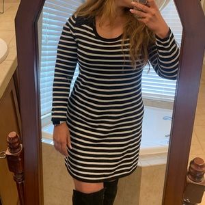 Black and white striped sweater mini dress